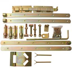 T&J Doppeltor-Beschlag Premium Überwurfbeschlag Doppeltor-Beschlag Premium, gelb verzinkt, mit 60 cm Torbändern & verstellbaren Kloben – ideal für HEIKO, Jäger- & Senkrechtzäune
