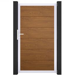 GroJa Einzeltor BasicLine PVC-Steckzaun Golden Oak  Außergewöhnliche Stabilität und Langlebigkeit, Alu-Rahmen mit PVC-Füllungen 100x180x4 cm groß