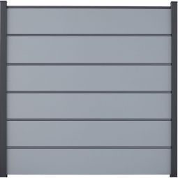 GroJa BasicLine Premium Steckzaun Sichtschutzzaun Silbergrau Sichtschutz Steckzaun Lamellenzaun Bausatz aus 6 Füllungen, 5 Lisenen, Distanzstücken und Abschlussprofil, 180x180x1,9 cm