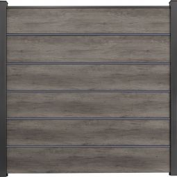 GroJa BasicLine Premium Steckzaun Sichtschutzzaun Monument Oak Sichtschutz Steckzaun Lamellenzaun Bausatz aus 6 Füllungen, 5 Lisenen, Distanzstücken und Abschlussprofil, 180x180x1,9 cm