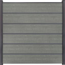 GroJa BasicLine Premium Steckzaun Sichtschutzzaun Grey Ash Cut Sichtschutz Steckzaun Lamellenzaun Bausatz aus 6 Füllungen, 5 Lisenen, Distanzstücken und Abschlussprofil, 180x180x1,9 cm