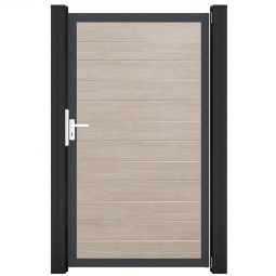 GroJa Einzeltor BasicLine schmal PVC-Steckzaun Sheffield Oak  Vielseitigkeit in der Farbauswahl, Alu-Rahmen, stabil und langlebig, 100x180x4 cm groß