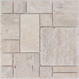 Wellker Natursteinmosaik Multiformat Travertin Ivory / Römischer Verband getrommelt 30,5x30,5 cm Mosaikfliesen vielseitig einsetzbar