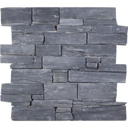 Wellker Wandverblender Naturstein auf Zement Schwarz 55x20x3-4cm Riemchen Zur Wandgestalltung geeignet