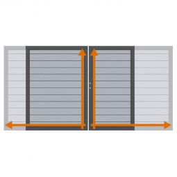 TraumGarten Doppeltor auf Maß Sichtschutzzaun SYSTEM WPC CLASSIC Grau Edelstahl-Aluminium-Doppelrahmen mit klassischer WPC-Füllung, maßgefertigt, wetterfest, inkl. Schloss, Beschlagsatz, Bodenschieber, Aufhebelschutz, Auflaufstütze