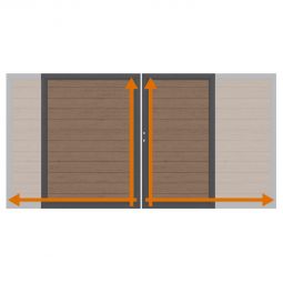 TraumGarten Doppeltor auf Maß Sichtschutzzaun SYSTEM WPC CLASSIC Mandel Edelstahl-Aluminium-Doppelrahmen mit klassischer WPC-Füllung, maßgefertigt, wetterfest, inkl. Schloss, Beschlagsatz, Bodenschieber, Aufhebelschutz, Auflaufstütze