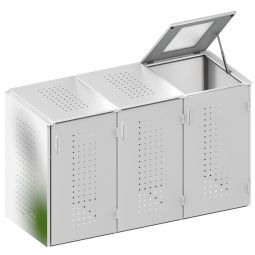 Binto Mülltonnenbox 3er-Box Edelstahl Klappdeckel Mülltonnenverkleidung für Behälter bis max. 240 Liter