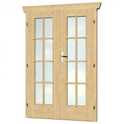 Skan Holz Doppeltür vollverglast 123,4x193cm für Gartenhaus 28mm mit Echtglas, für Wandstärke 28mm