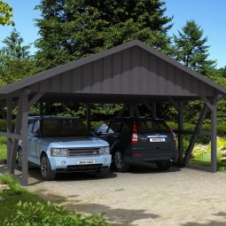 Skan Holz Doppelcarport Schwarzwald mit Rückwand Schiefergrau Unterstand verschiedene Größen, KVH (Konstruktionsvollholz), Pfostenstärke 12x12cm