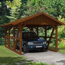Skan Holz Einzelcarport Schwarzwald Nussbaum Unterstand verschiedene Größen, KVH (Konstruktionsvollholz), Pfostenstärke 12x12cm