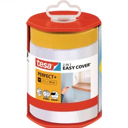 tesa Easy Cover Perfect+ Abdeckfolie inkl. Malerband im Abroller Die clevere 2-in-1-Lösung für Renovierungsarbeiten im Innenbereich