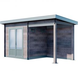 Wolff Finnhaus Gartenhaus WPC-Haus Belana 4419 28 mit Lounge Außenmaß 444x187 cm, strapazierfähige WPC-Wände und Aluminium-Doppeltür