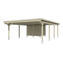 Skan Holz Doppelcarport Emsland mit Schuppen Naturbelassen Unterstand Abmessung (BxT) 613x846cm, Leimholz (Fichte), Pfostenstärke 12x12cm