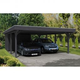 Skan Holz Doppelcarport Spessart mit Schuppen Schiefergrau Unterstand Abmessungen (BxT) 611x846 cm, Leimholz (Fichte), Pfostenstärke 12x12cm