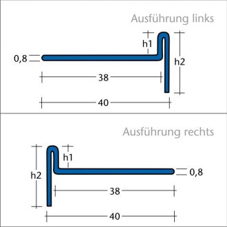 Technische Zeichnung mit Angaben BLANKE Fliesenschiene Gefällekeil AQUA-KEIL Edelstahl verchromt 8/32mm